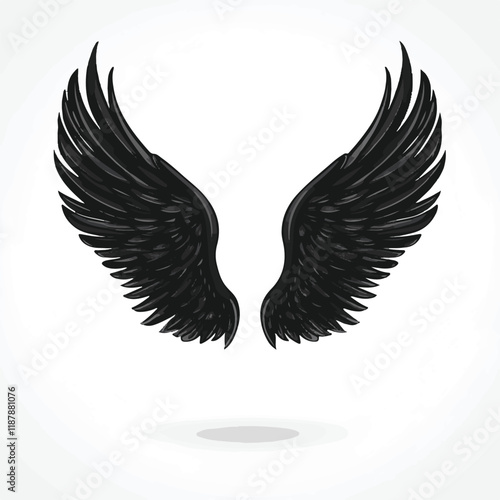 Elegant Angel Wings Clipart: Black and White Outline Design with Memorial and Spiritual Symbolism.