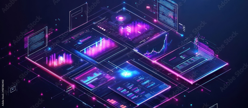 Futuristic digital dashboard with glowing graphs and data visualizations. Futuristic digital dashboard with glowing graphs and data visualizations.