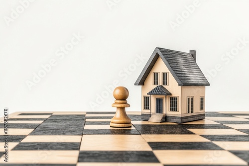 Chessboard Pawn Transforming into Mansion Symbolizing Growth photo