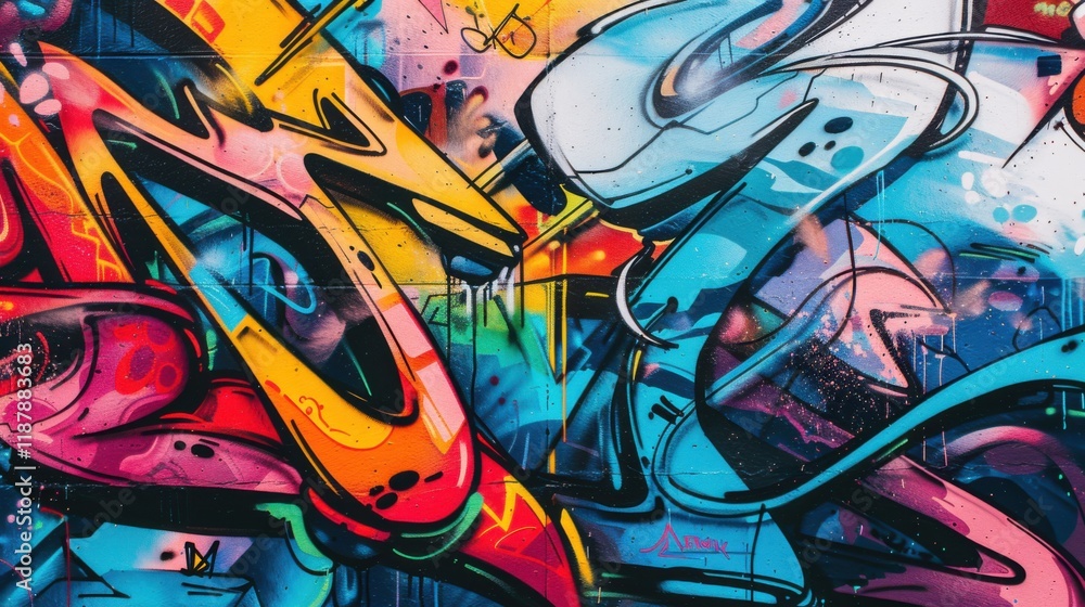 custom made wallpaper toronto digitala dynamic street art mural bursting with vibrant colors and expressive imagery, white space in the center of the page for text, bold and energetic hues against a gritty urban backdrop