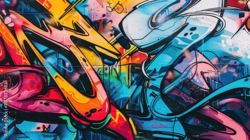 Wallpaper Mural a dynamic street art mural bursting with vibrant colors and expressive imagery, white space in the center of the page for text, bold and energetic hues against a gritty urban backdrop Torontodigital.ca