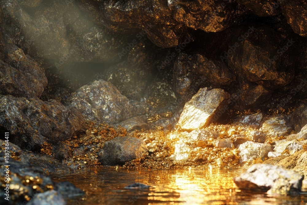 Pure gold ore found in mines with natural water sources. Pure gold ore found in mines with natural water sources.