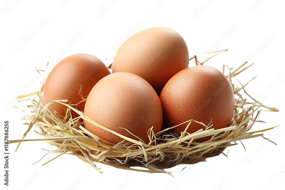 Eggs in a straw nest on a white background Eggs in a straw nest on a white background