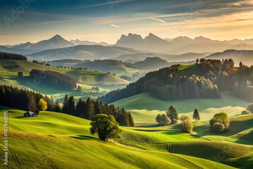 Minimalist Landscape: Appenzell Innerrhoden, Switzerland - Rolling Hills and Alpine Charm photo