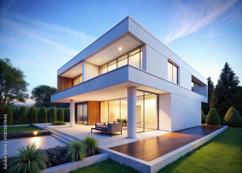 Fototapeta premium Download this free, minimalist white house PNG. Perfect for clean backgrounds, mockups, and architectural designs.