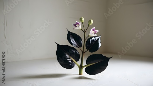 A plant with purple flowers and black leaves photo