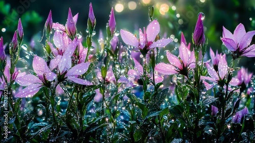 Wallpaper Mural Dew-kissed pink flowers in morning sunlight Torontodigital.ca