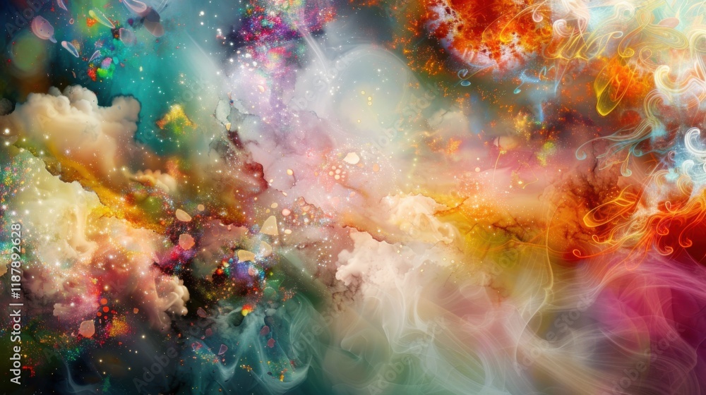 a fantastical abstract dreamscape teeming with vibrant hues and whimsical shapes, white space in the center of the page for text a fantastical abstract dreamscape teeming with vibrant hues and whimsical shapes, white space in the center of the page for text