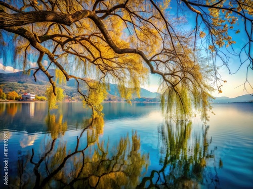 Ioannina Lake's surreal miniature: water-born trees. photo