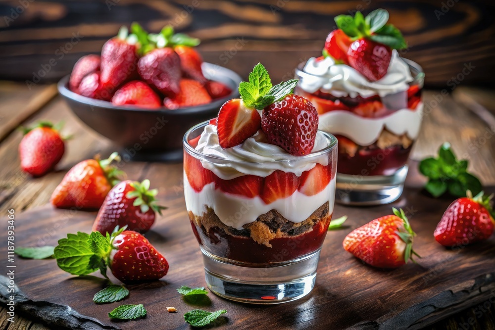 Luscious strawberry chocolate dessert, whipped cream topping, gourmet food photography in high-resolution HD. Luscious strawberry chocolate dessert, whipped cream topping, gourmet food photography in high-resolution HD.