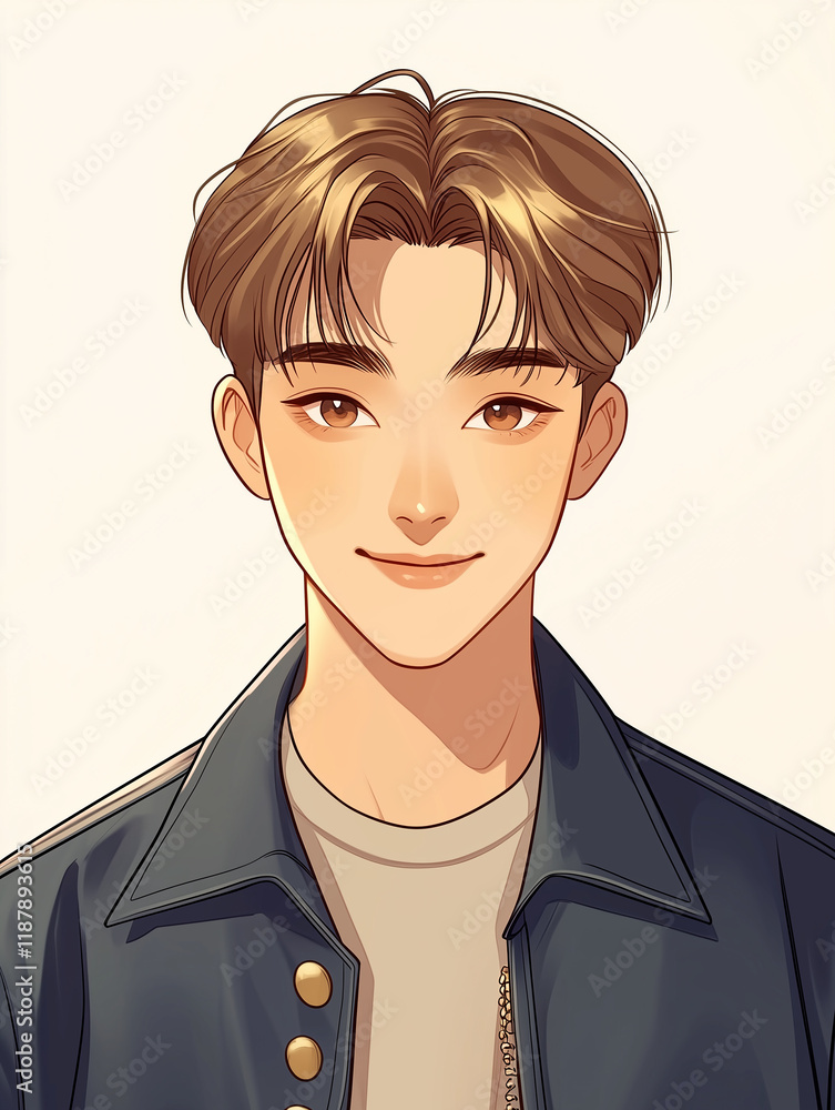 Young man with short hairstyle and casual outfit, smiling against a light background Young man with short hairstyle and casual outfit, smiling against a light background