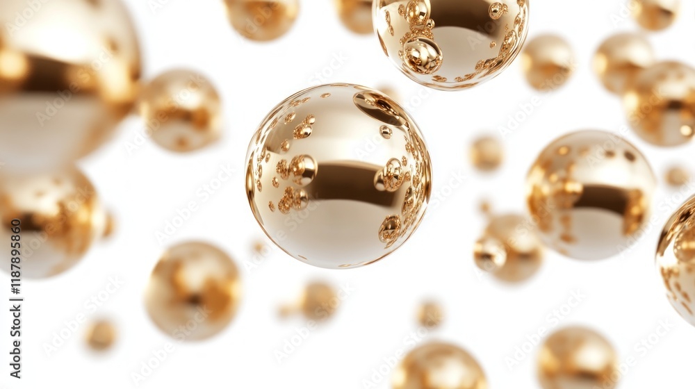 Golden spheres floating on white background. Golden spheres floating on white background.