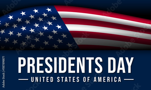 Presidents Day Greeting Card with USA Flag Illustration on Blue Background.