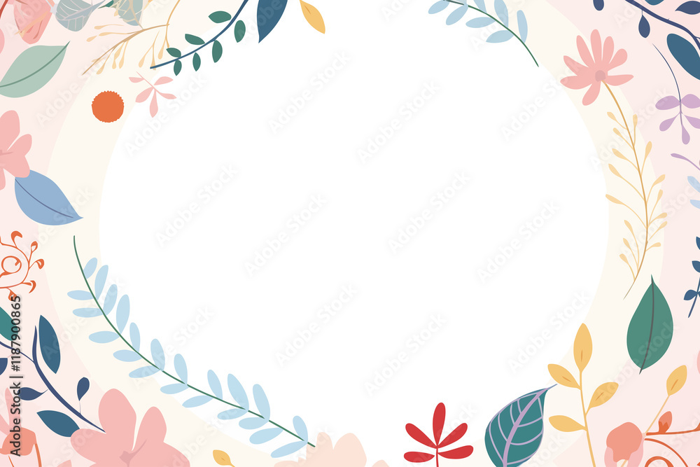 Colorful squiggle flowers frame pattern white background Colorful squiggle flowers frame pattern white background