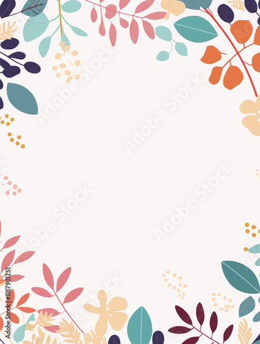 Colorful squiggle flowers frame pattern white background