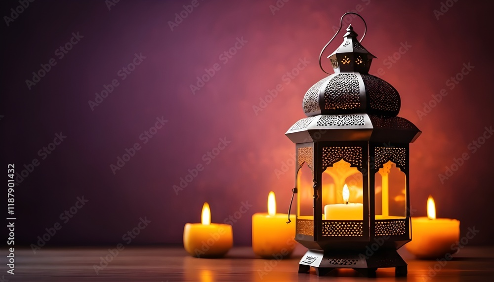 Ramadan Kareem - Ornamental Arabic Lantern With Burning Candle - Eid Ul Fitr Ramadan Kareem - Ornamental Arabic Lantern With Burning Candle - Eid Ul Fitr