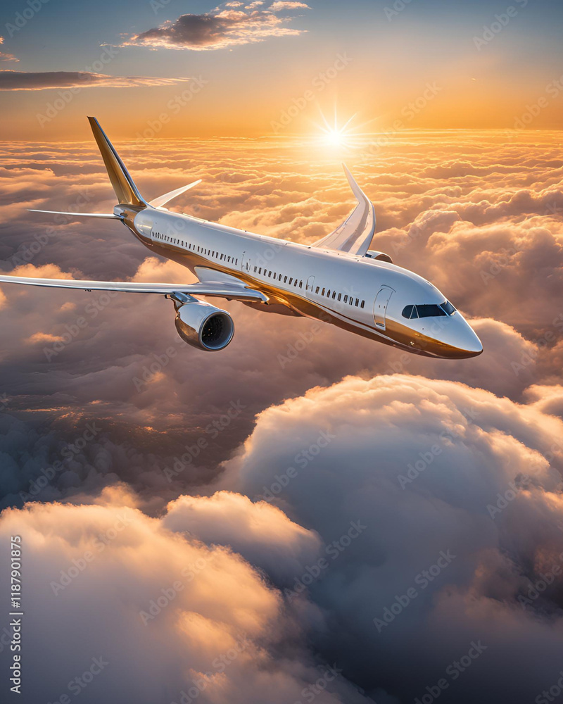 Sunset sky colors, aircraft flying high, sky above the clouds, airplane travel, golden skies, sunset landscape, tranquil skies, silhouette of airplane, colorful sky, evening sky, dramatic sunset, flyi Sunset sky colors, aircraft flying high, sky above the clouds, airplane travel, golden skies, sunset landscape, tranquil skies, silhouette of airplane, colorful sky, evening sky, dramatic sunset, flyi