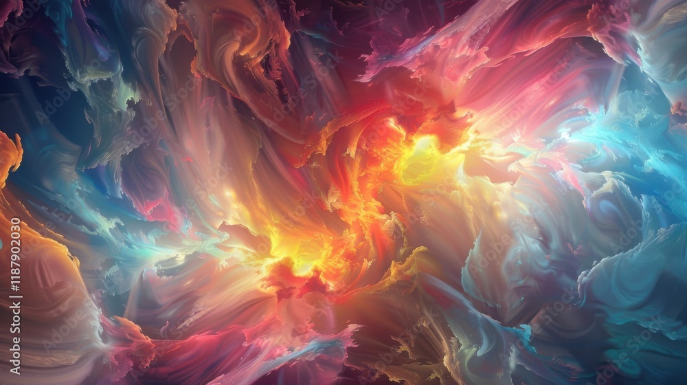 Obraz premium a fantastical abstract wonderland brimming with vibrant hues and surreal shapes, surrounded by a spacious white space for text