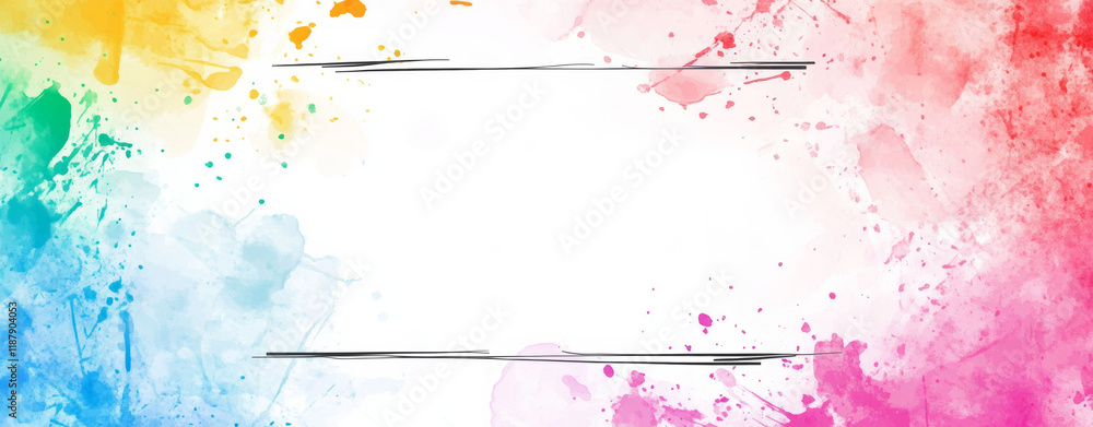 Obraz premium Colorful watercolor splash background with doodle frame