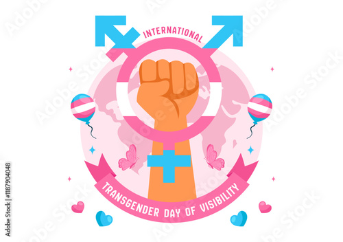 International Transgender Day of Visibility Vector Illustration on March 31, featuring Transgender Pride Flags and Symbols in a Celebratory Background