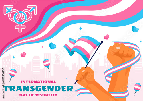 International Transgender Day of Visibility Vector Illustration on March 31, featuring Transgender Pride Flags and Symbols in a Celebratory Background