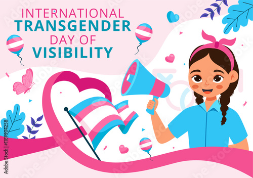 International Transgender Day of Visibility Vector Illustration on March 31, featuring Transgender Pride Flags and Symbols in a Celebratory Background