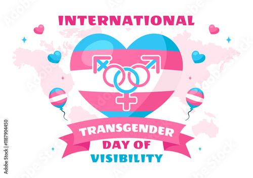 International Transgender Day of Visibility Vector Illustration on March 31, featuring Transgender Pride Flags and Symbols in a Celebratory Background