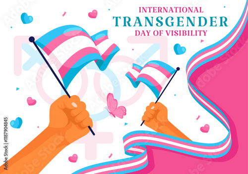International Transgender Day of Visibility Vector Illustration on March 31, featuring Transgender Pride Flags and Symbols in a Celebratory Background