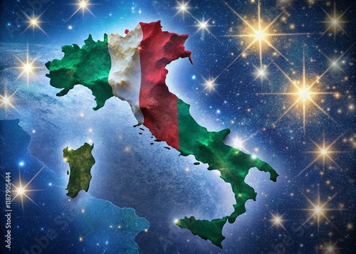 Night Photography: Italian Flag & Map, Welcome to Italy