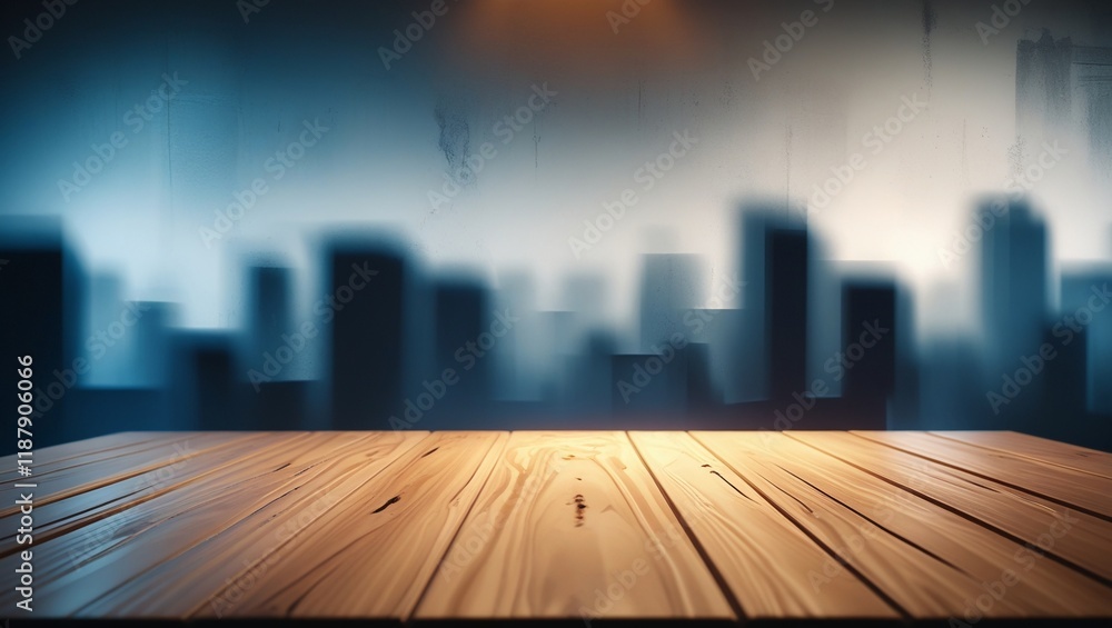 Empty wood table top on blur abstract background city Empty wood table top on blur abstract background city
