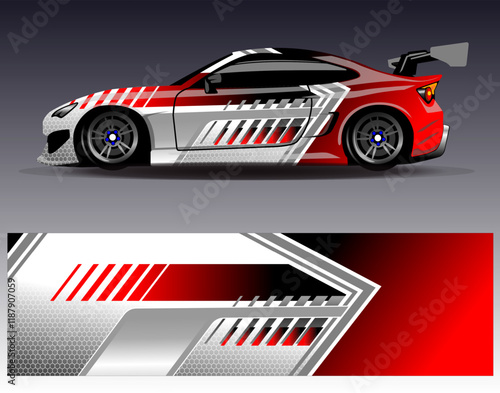 Car wrap design vector. Graphic abstract stripe racing background designs for vehicle, rally, race, adventure and car racing livery