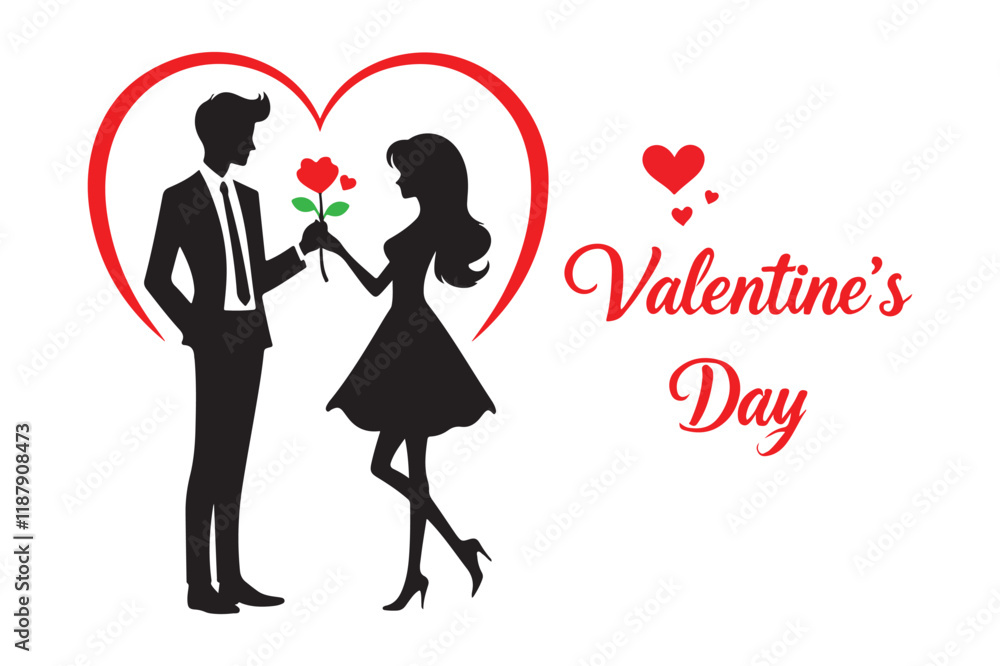 Happy Valentines Day illustration Romantic silhouette of loving couple Happy Valentines Day illustration Romantic silhouette of loving couple