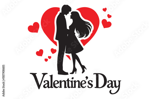 Happy Valentines Day illustration Romantic silhouette of loving couple