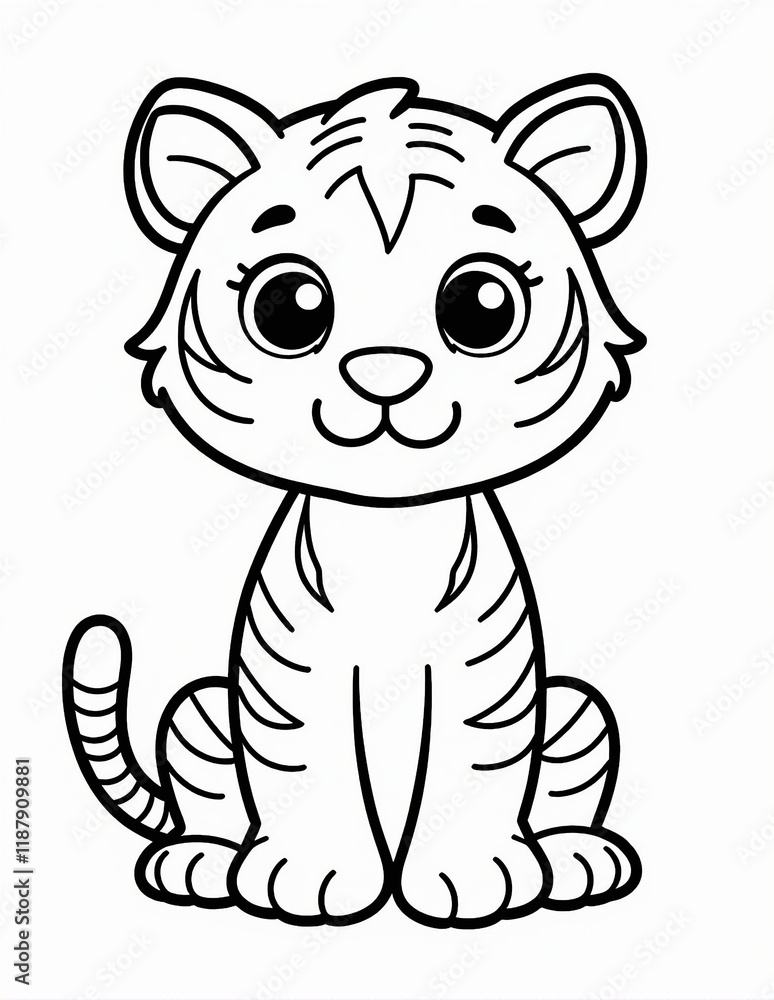 Simple Black and White Vector Illustration of a Cute Tiger Cub for Coloring page
Simple Black and White Vector Illustration of a Cute Tiger Cub for Coloring page