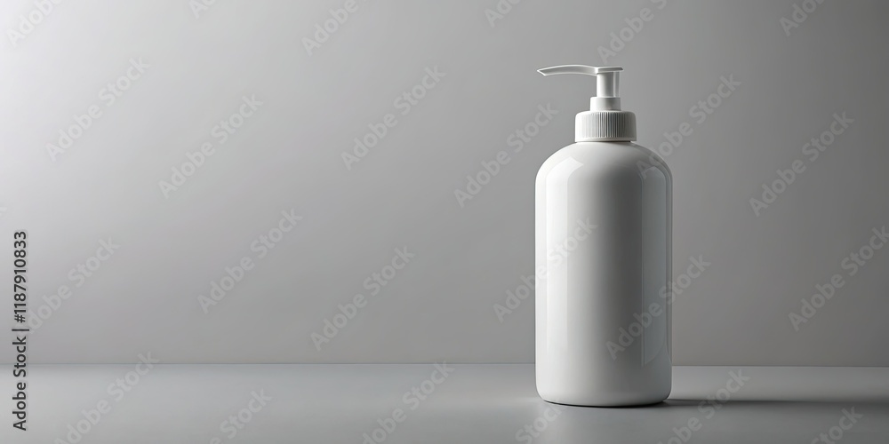 Clean white bottle, stark grey background. Minimalist product photography highlights the simple elegance. Clean white bottle, stark grey background. Minimalist product photography highlights the simple elegance.