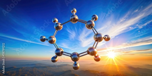 Cyclohexane's molecular structure, a key chemical solvent, showcased in breathtaking drone aerial photography. photo