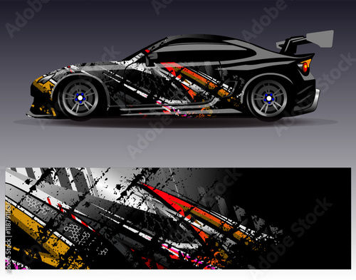 Car wrap design vector. Graphic abstract stripe racing background designs for vehicle, rally, race, adventure and car racing livery