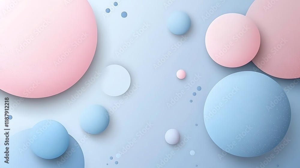 Abstract Pastel Circles Floating On Light Blue Background Abstract Pastel Circles Floating On Light Blue Background