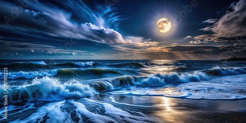 Wallpaper Mural Ethereal moonlight bathes the night sea in long-exposed black and white beauty. Torontodigital.ca