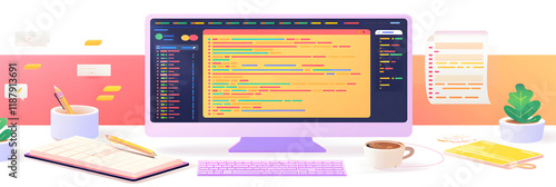 Detailed Display of JavaScript Coding on a Computer Screen with Auxiliary Programming Tools photo