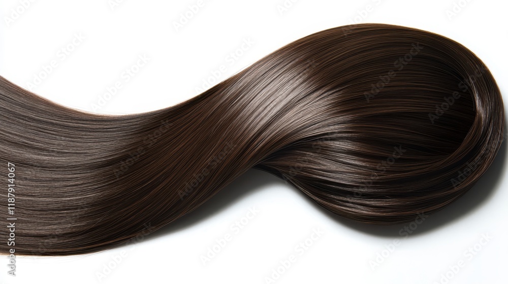 Fototapeta premium Beautiful model girl with Brown hair strand,silky healthy chestnut wavy hair strand,hair wavy ribbon, with smooth,Keratin straightening,Treatment,straight long hair,procedures,Smooth hairstyle.