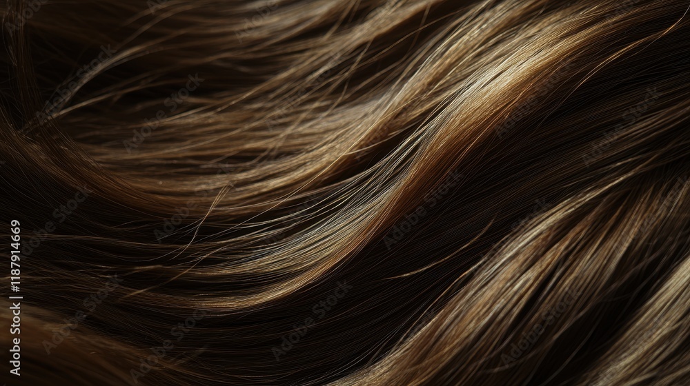 Fototapeta premium Beautiful model girl with Brown hair strand,silky healthy chestnut wavy hair strand,hair wavy ribbon, with smooth,Keratin straightening,Treatment,straight long hair,procedures,Smooth hairstyle.