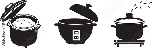 Bundle Rice cooker black silhouette vector illustration