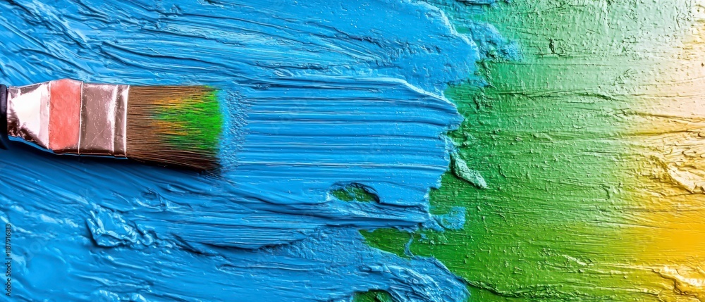 Fototapeta premium Vibrant Blue Green Yellow Acrylic Paint Texture