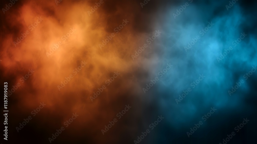 Abstract smoky orange and blue background; dark studio; contrasting colors; design element Abstract smoky orange and blue background; dark studio; contrasting colors; design element