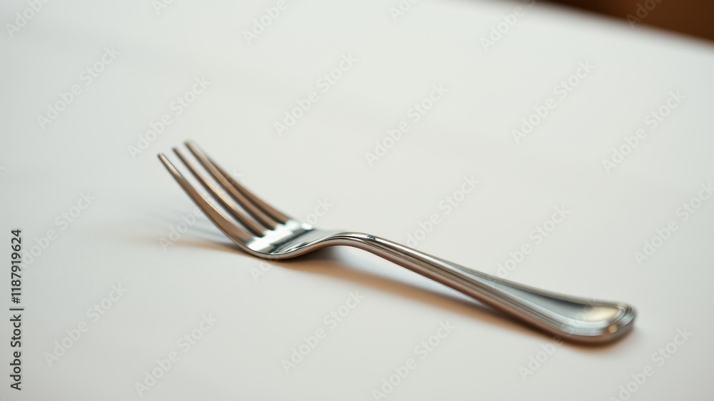 A single silver fork lies on a white surface, capturing a minimal, elegant aesthetic for a simple dining experience.