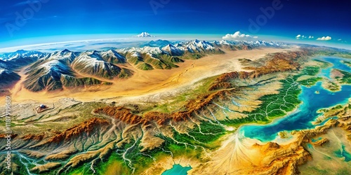 Panoramic Satellite View of Faryab Province, Afghanistan: Arid Landscape and Rural Settlements photo