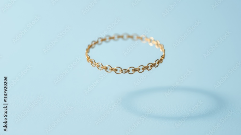 A delicate gold chain bracelet floating against a soft blue background, casting a subtle shadow beneath it. A delicate gold chain bracelet floating against a soft blue background, casting a subtle shadow beneath it.