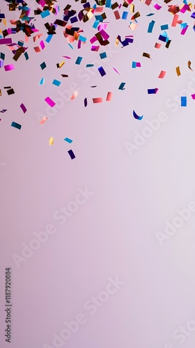 Colorful confetti falling on purple background, celebration, studio shot, design element