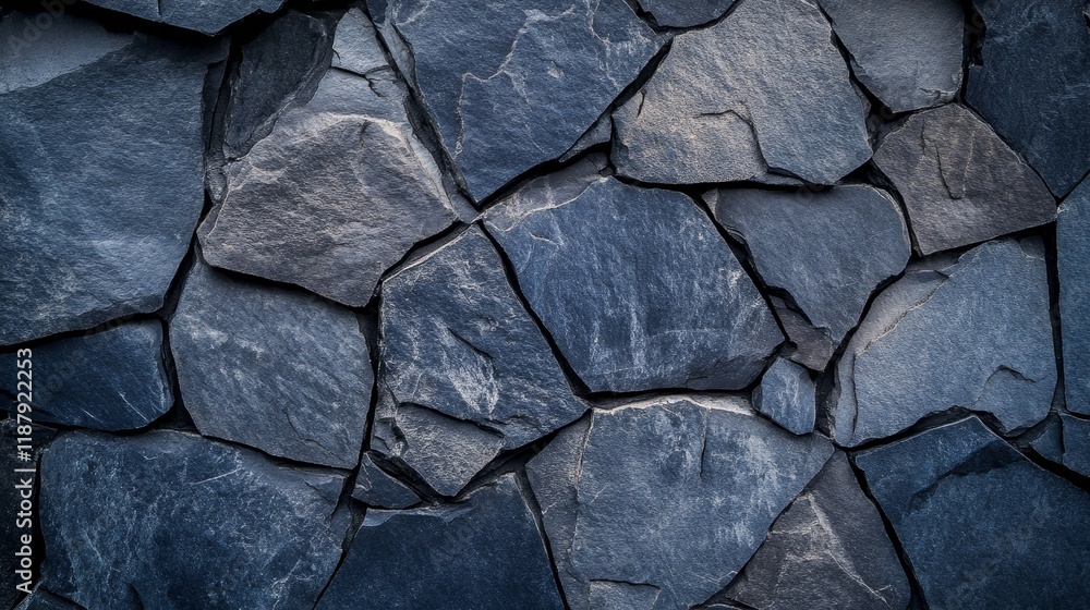 Fototapeta premium Dark blue stone wall texture with rough natural patterns